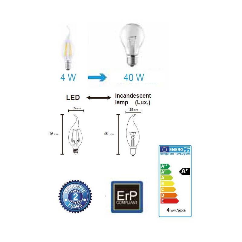 LED E14 bulb 4w Flame decorative 400lm