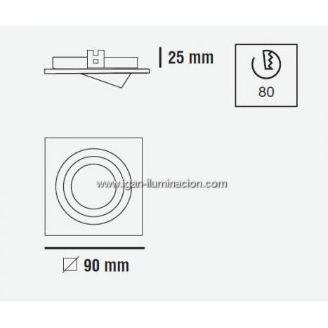 Foco empotrable Helium cuadrado negro - Cristalrecord