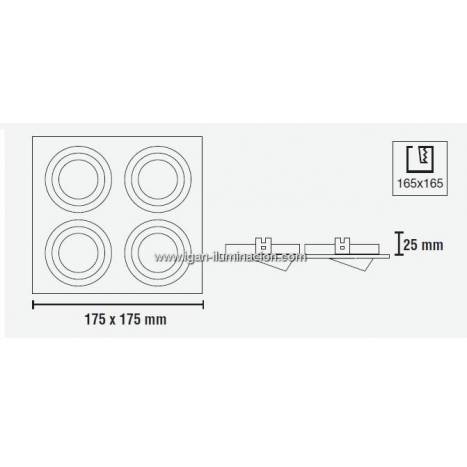 Foco empotrable Helium 4 luces aluminio - Cristalrecord