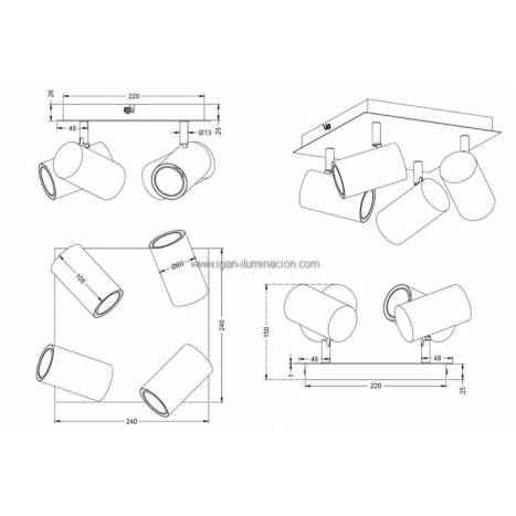 TRIO Tub spotlight 4L LED aluminium white