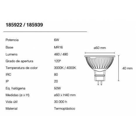 Bombilla LED 6w MR16 12v 120º - Maslighting