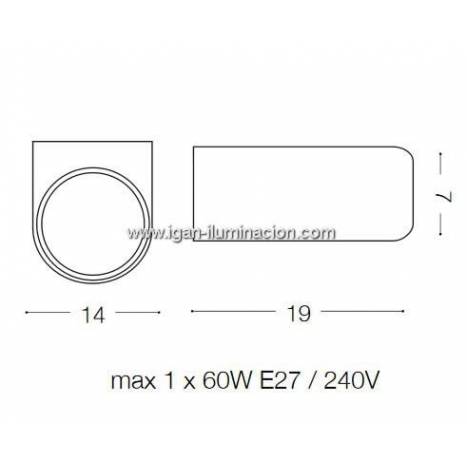 Aplique de pared Iko 1L E27 gris - Ideal Lux