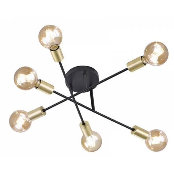 TRIO Cross 6L black + gold ceiling lamp