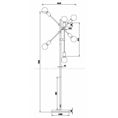 Lámpara de pie Cross 6L negro + oro - Trio