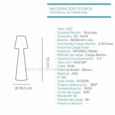 Lámpara de pie Lola 110cm IP65 LED RGB  - Newgarden