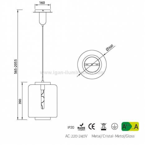 Lámpara colgante Jarras 30cm cristal - Mantra