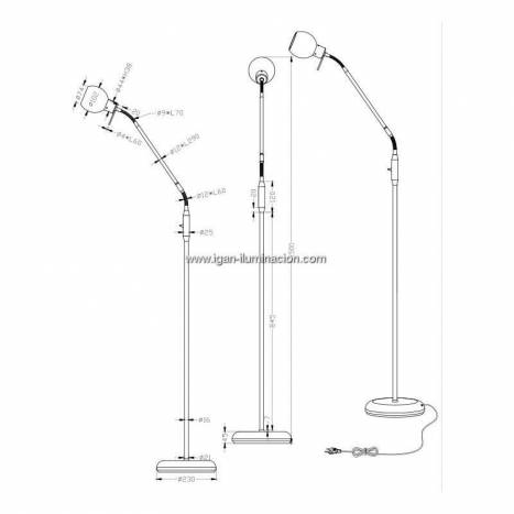 Lampara de pie Ballu 1 luz LED acero inox y cristal de Trio