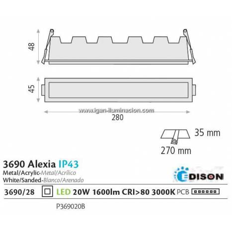 ACB Alexia 20w LED downlight IP43 white