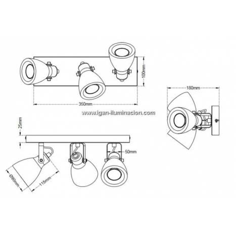 Regleta de focos Concrete 3L GU10 hormigón - Trio