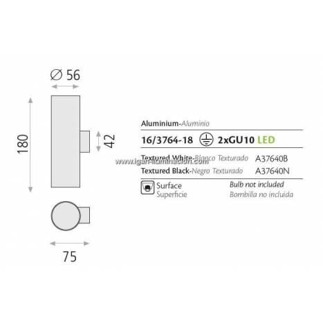 Aplique de pared Zoom 2L GU10 - ACB