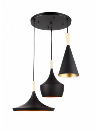 Lámpara colgante Eyra 3L E27 negro - Jueric