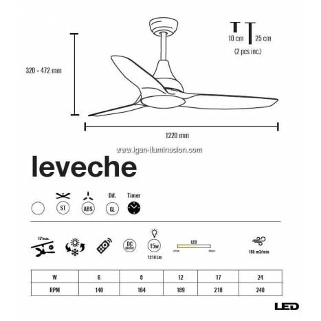 Ventilador de techo Leveche DC LED 15w - Mimax