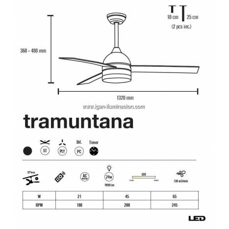 Ventilador de techo Tramuntana AC LED 24w - Mimax
