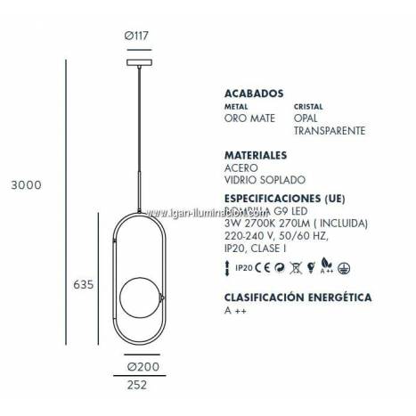 Lámpara colgante Abbacus 1L oro - Aromas