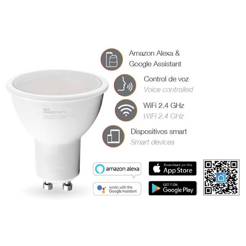 Ampoule Connectée LED WiFi, Dimmable GU10 5W RGB, compatible Alexa