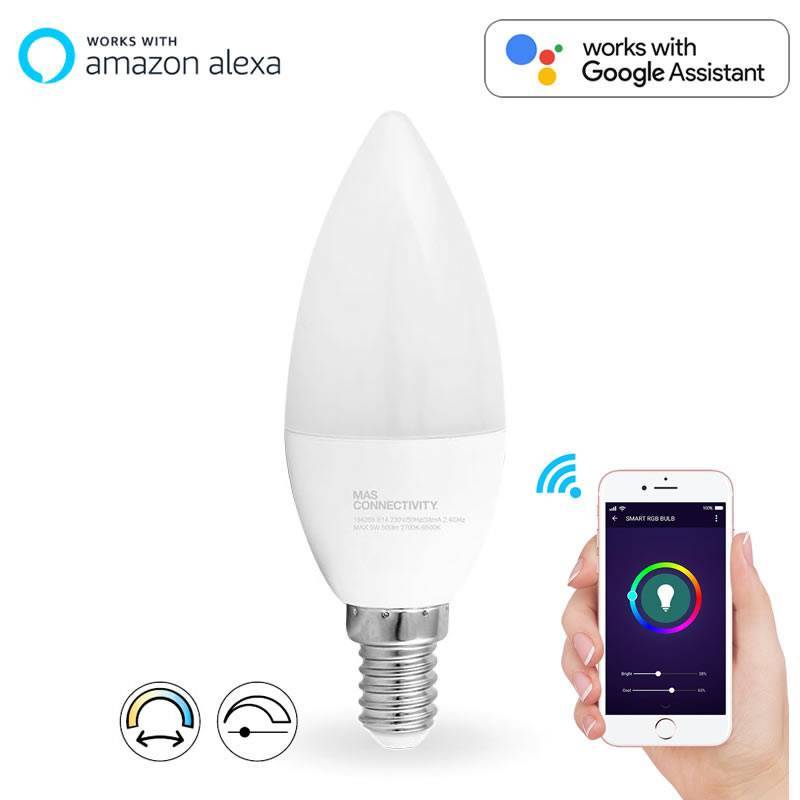 ANWIO Lampadine LED Smart E14, 5W Sostituisce 40W, 470LM, Lampada LED P45  WiFi Intelligente, Compatibile con Alexa, Echo e Google Assistant,  Controllo