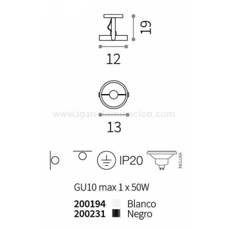 Foco de superficie Glim 1L GU10 LED 13w - Ideal Lux