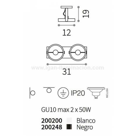 Foco de superficie Glim 2L GU10 LED 13w - Ideal Lux