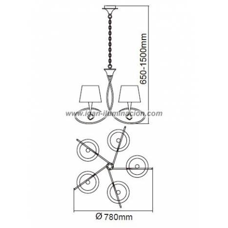 Lampara colgante Mara 5 luces cromo y tela blanca de Mantra