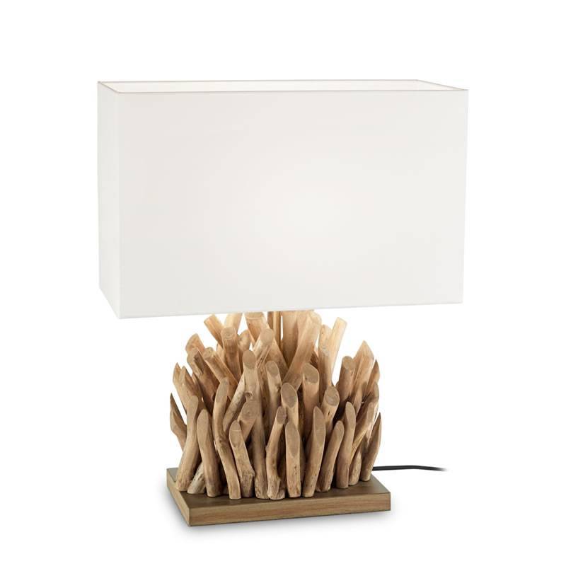Ideal Lux Snell E27 Natural Wood Table Lamp, Natural Wood Table Lamp