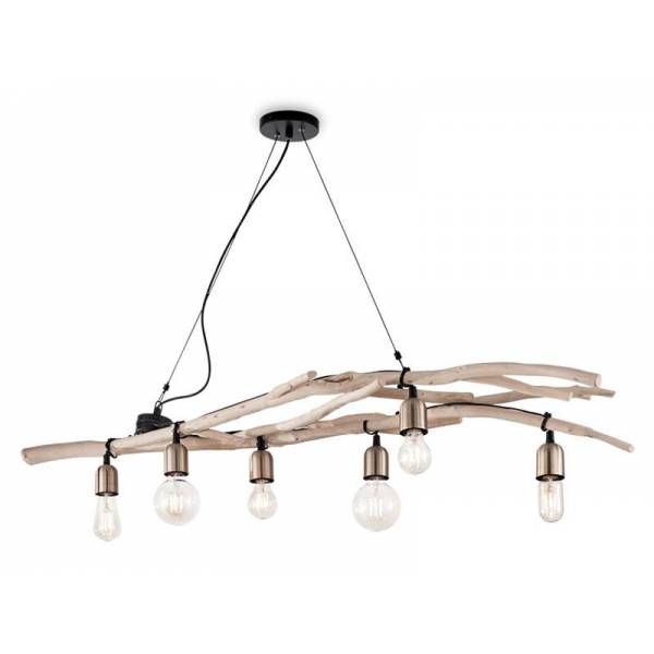 IDEAL LUX Driftwood 6L wood pendant lamp
