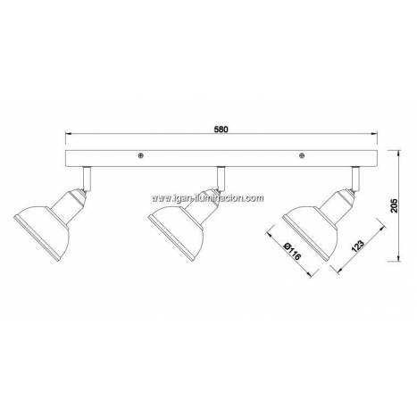 Regleta de focos Delhi 3L E27 madera - Trio