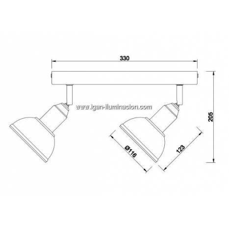 Regleta de focos Delhi 2L E27 madera - Trio