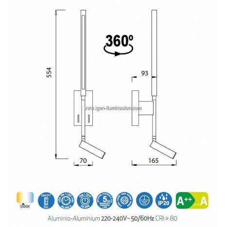 Aplique de pared Torch LED 3+6w - Mantra