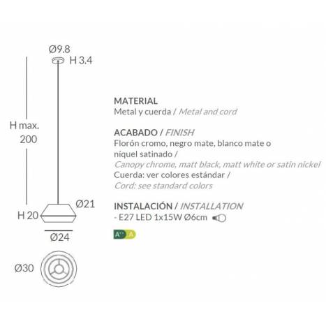 OLE by Fm Banyo 1L E27 30cm pendant lamp cord