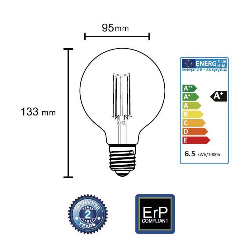 MANTRA Amber G95 LED E27 bulb 6.5w 650lm