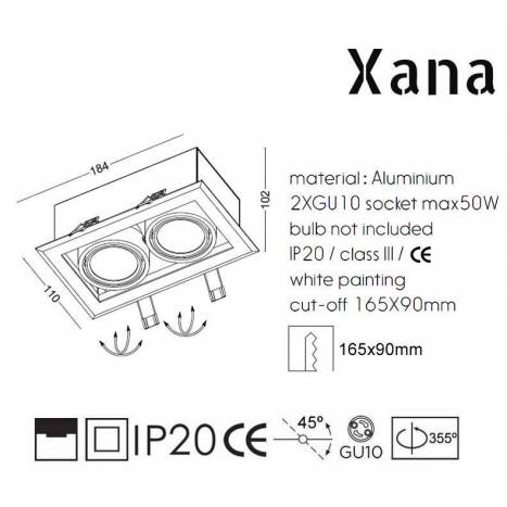 XANA Dobra 2L GU10 recessed light white