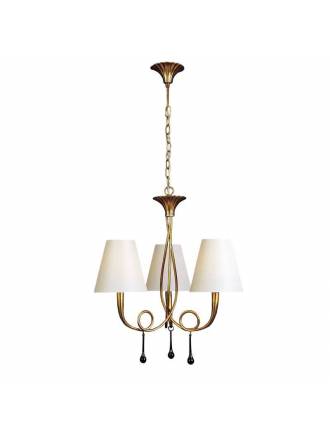 Lampara colgante Paola 3 luces oro pantalla crema de Mantra