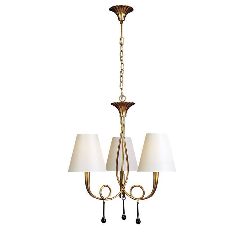 Lampara colgante Paola 3 luces oro pantalla crema de Mantra Lampara colgante Paola 3 luces oro pantalla crema de Mantra
