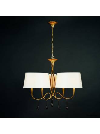 Lampara colgante Paola 3 brazos oro pantalla crema de Mantra