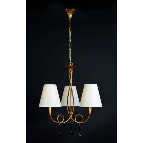 Lampara colgante Paola 3 luces oro pantalla crema de Mantra