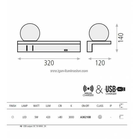 Aplique de pared Sylvana LED USB + inducción - ACB