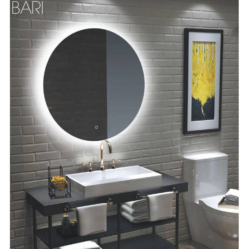 resistente al agua IP44 clase energética A++ welmax Espejo de baño con iluminación LED redonda de 60 cm de diámetro marco negro espejo de pared con interruptor táctil espejo blanco frío 