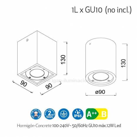 Foco de superficie Levi GU10 IP65 cemento - Mantra