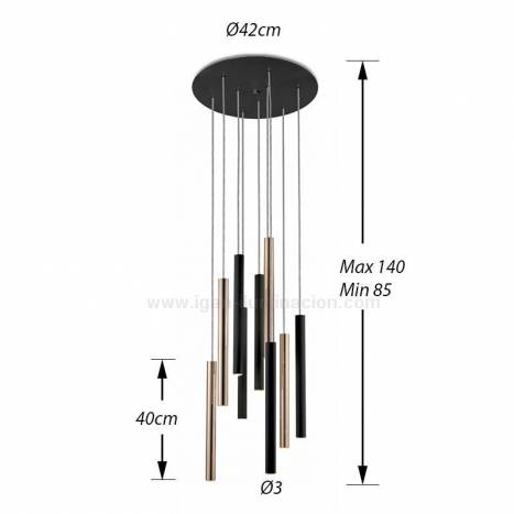 Lámpara colgante Varas 9L negro oro - Schuller