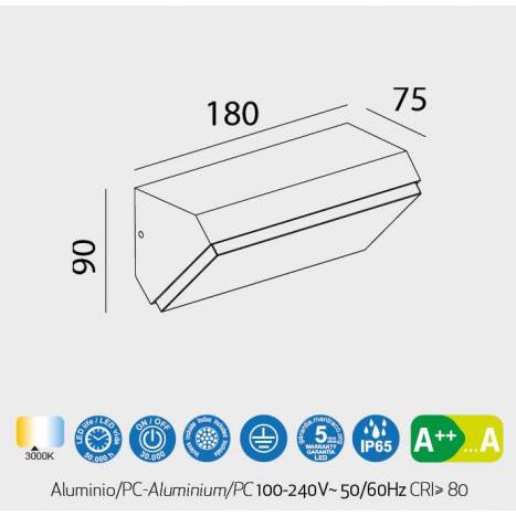 MANTRA Solden 9w LED IP65 wall lamp