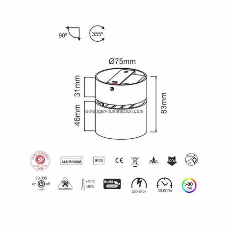 Foco de superficie Mini Concord CCT LED 7w - Beneito Faure