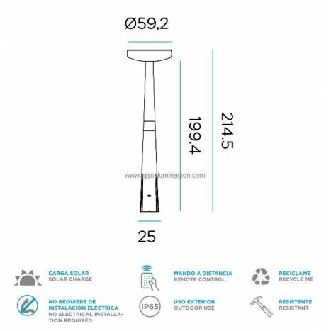 Farola Paquita Solar LED IP65 215cm - Newgarden