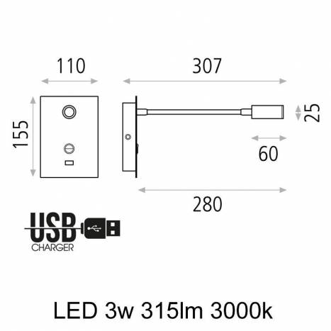 ACB Senda 3w LED USB wall lamp