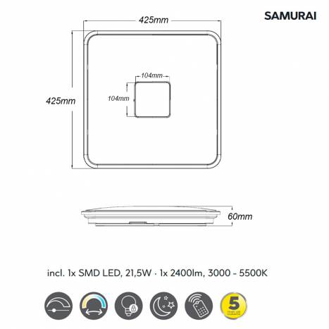 TRIO Samurai LED 21w dimmable ceiling lamp dimensions