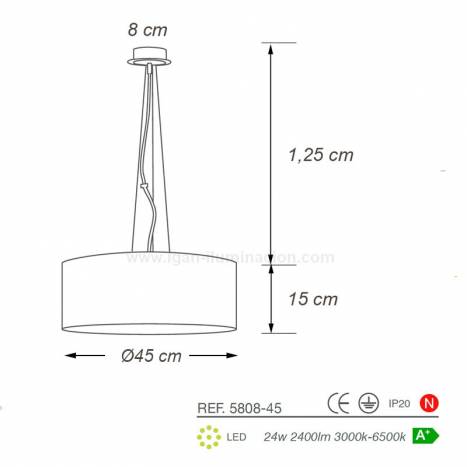 Lámpara colgante Wood LED + mando Ø45cm info - Ilusoria