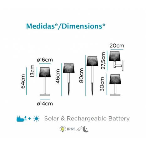 Lámpara Greta Solar + recargable (5 en 1) info - Newgarden