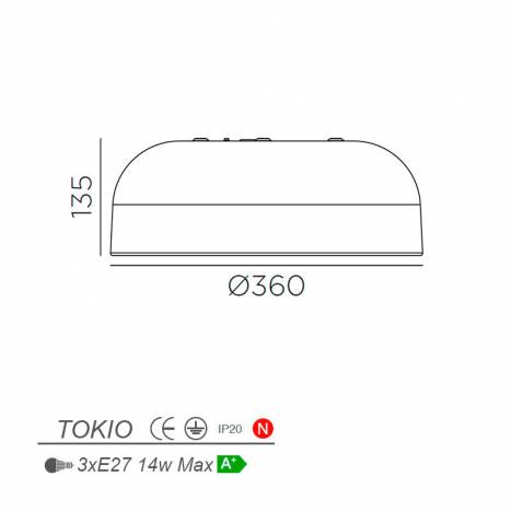 MDC Tokio 3L E27 IP44 wood ceiling lamp dimensions