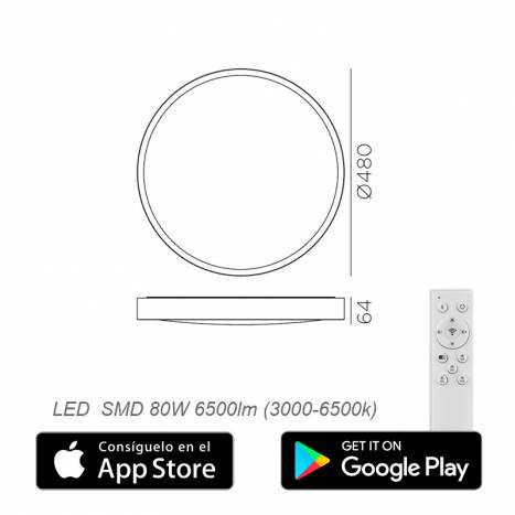 Plafón de techo Asli App LED + mando info - MDC