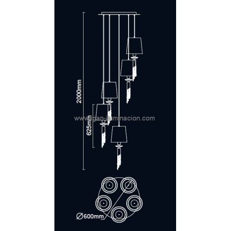 Lampara colgante Tiffany 5 pantallas cromo de Mantra