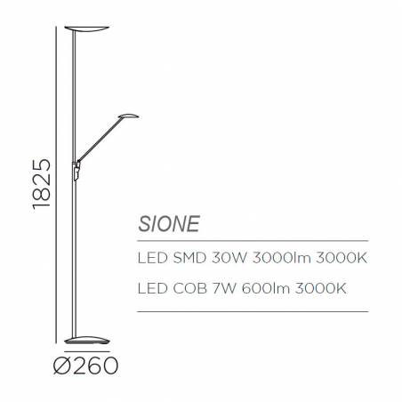Lámpara pie Sione LED 30+7w dimmable info - MDC